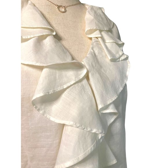 Lauren Jeans Co. Tops - Lauren Jeans Co. LRL Top Petite Women PS Cream Long Sleeve Ruffle Neck Country